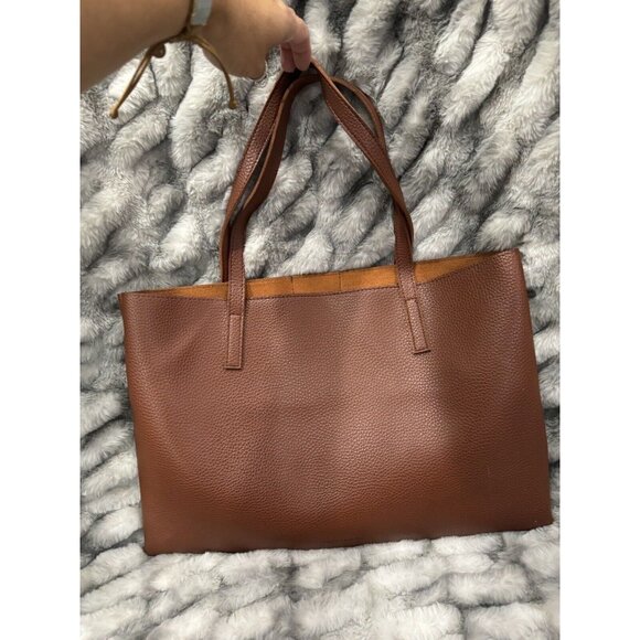 Vince Camuto Vegan Leather Tote Laptop Bag Brown Black Stripe Shopper 11 X 17 - Picture 2 of 8